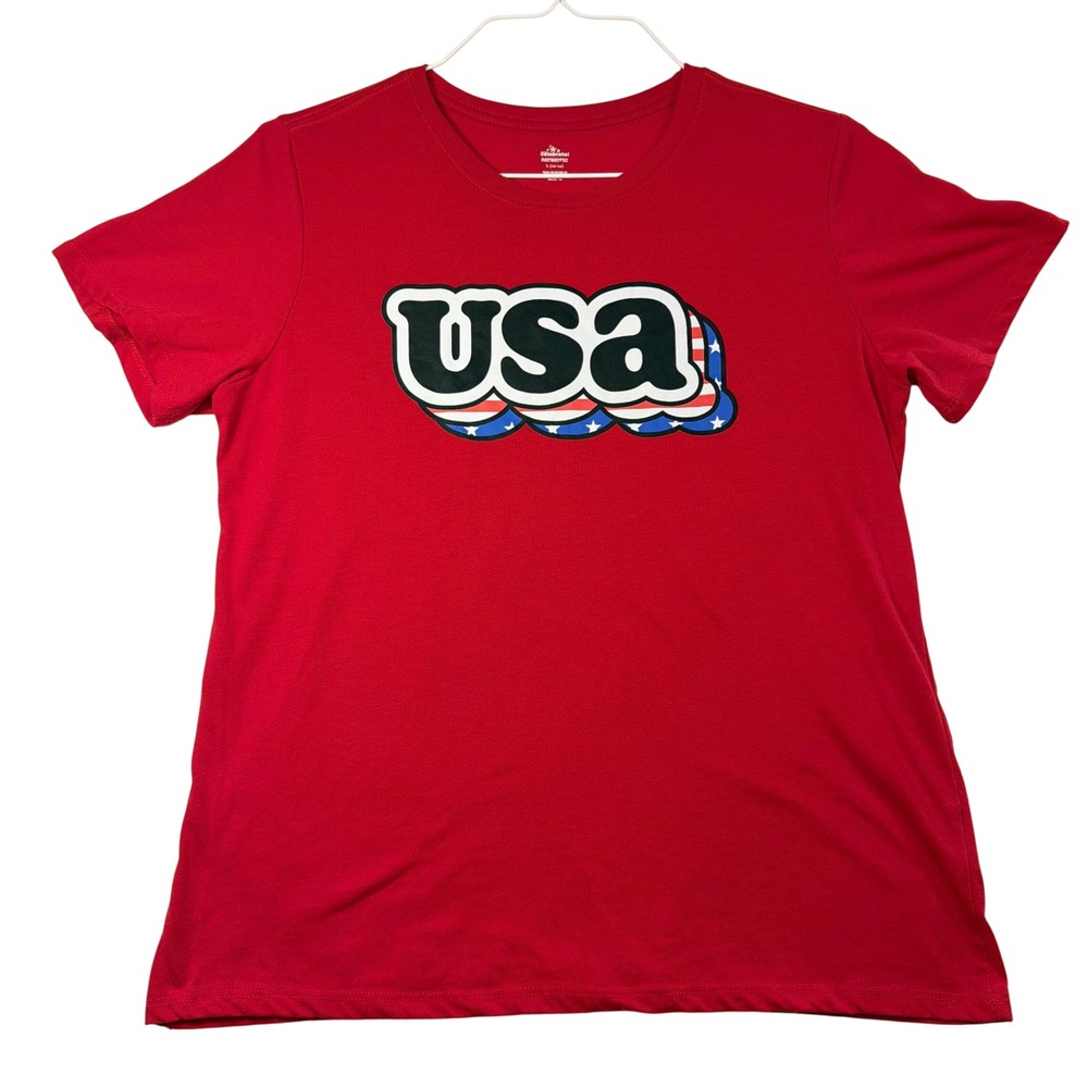Patriotic USA Graphic T-Shirt Red Short Sleeve Large 12-14 July 4th